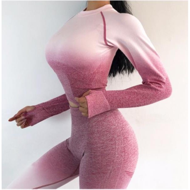 Big Size Áo tập thể thao dài tay dệt kem Ombre [GYMSHARK] trang phục thể dục thể thao chống nắng cho nàng cá tính ་