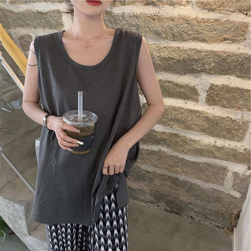 Áo thun không tay xẻ tà phong cách năng động cho nữ