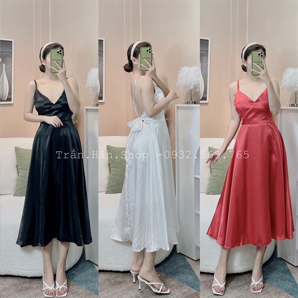 Váy lụa nữ 2 dây hở lưng sexy quyến rủ gợi cảmITrần Hân Shop 3007065