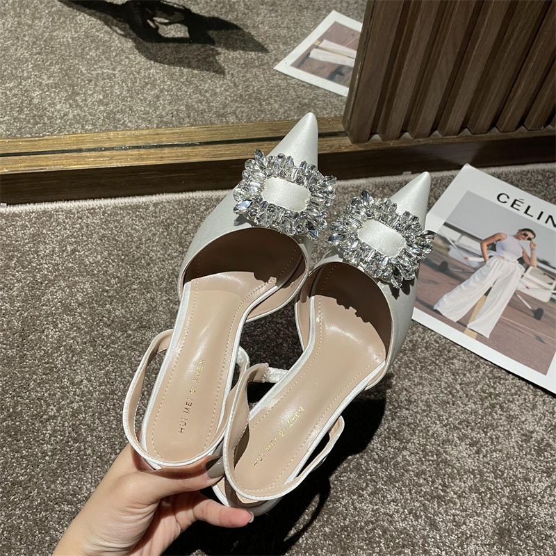 Giày cao gót nữ mũi nhọn đính đá 7 phân lấp lánh Womenstyle, giày hậu cao gót chất liệu da quai sau co dãn chuẩn size