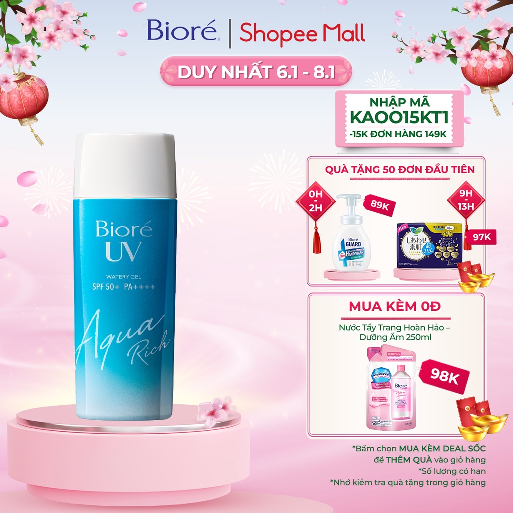 Gel Chống Nắng Màng Nước Dưỡng Ẩm Bioré UV Aqua Rich Watery Gel SPF50+/PA++++ 90ml