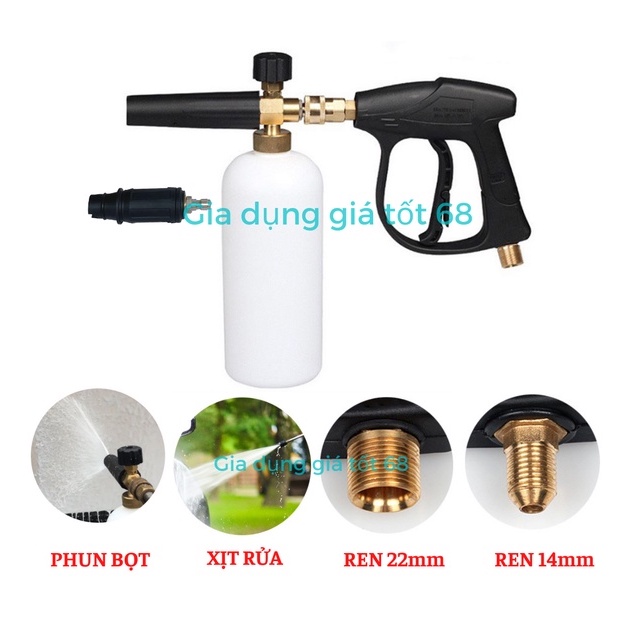 Súng rửa xe và bình phun bọt tuyết 1L cao cấp cho máy rửa xe áp lưc cao