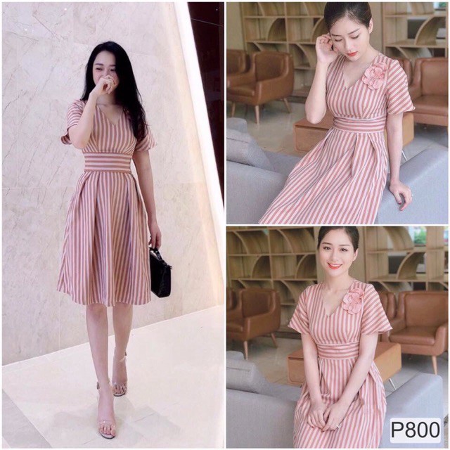 ⚡️[Sỉ Lẻ] Váy kẻ hồng cổ V đính hoa | BigBuy360 - bigbuy360.vn