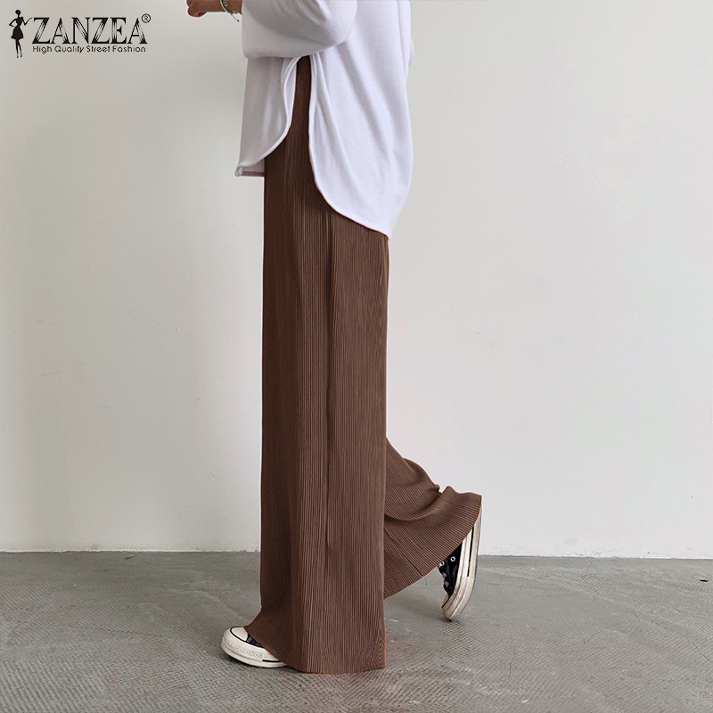 Quần ống rộng ZANZEA lưng thun phối bèo cho nữ