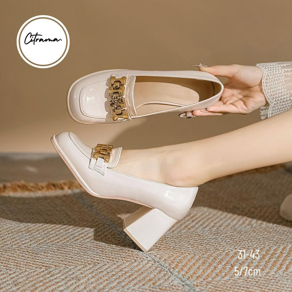 GIÀY GÓT VUÔNG SIZE NHỎ 31 32 33 DA BÓNG MŨI TRÒN KIỂU DÁNG CỔ ĐIỂN THANH LỊCH HÀNG QCCC
