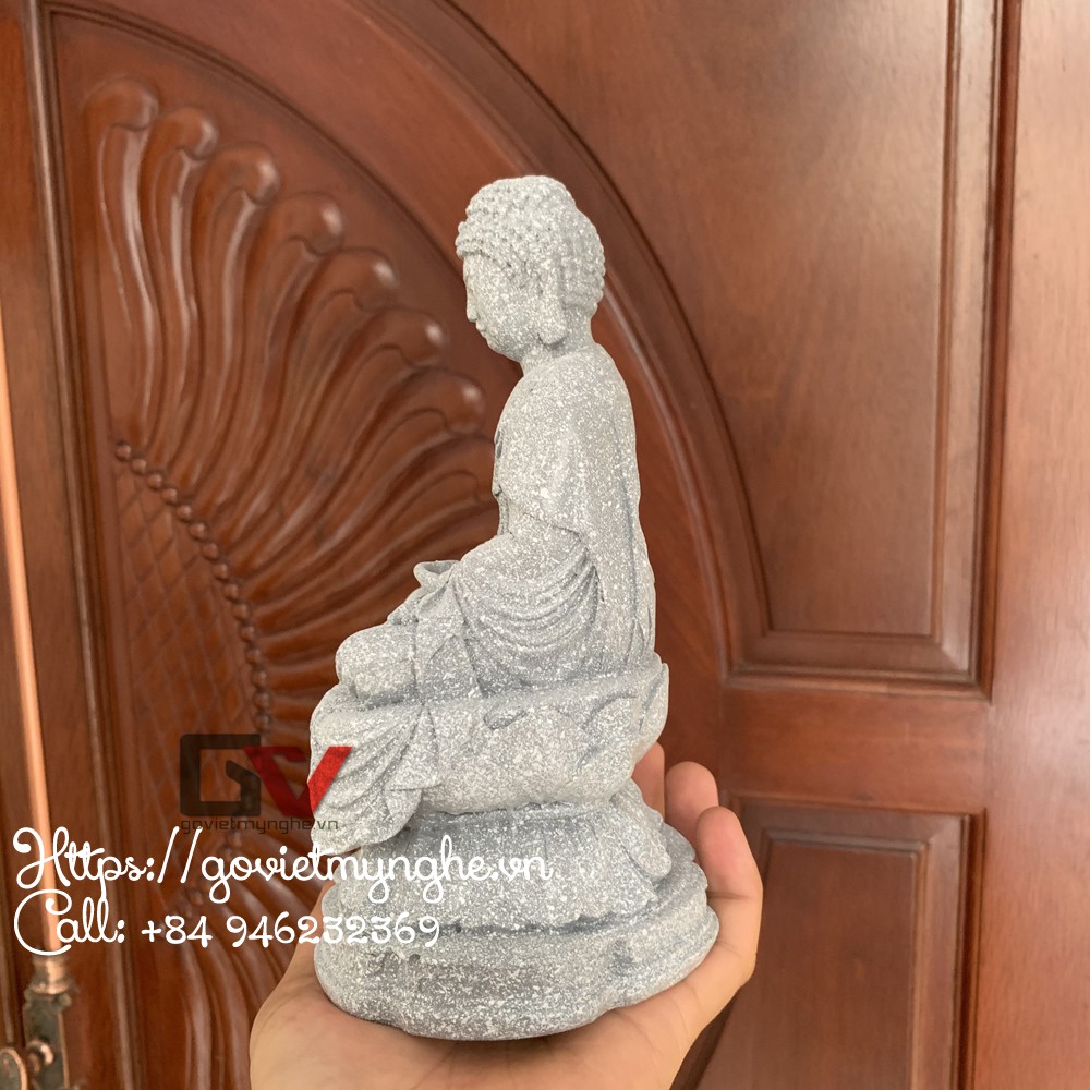 Tượng đá Phật A Di Đà trang trí ngồi tòa sen - Chiều cao 20cm - Màu xám