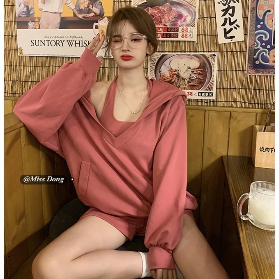 COZOK Set áo hoodie không tay + áo khoác ngoài thời trang dành cho nữ