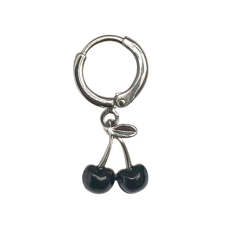Set 4 Khuyên Tai Hình Quả Cherry Nhỏ Màu Đen Đơn Giản Dành Cho Nữ