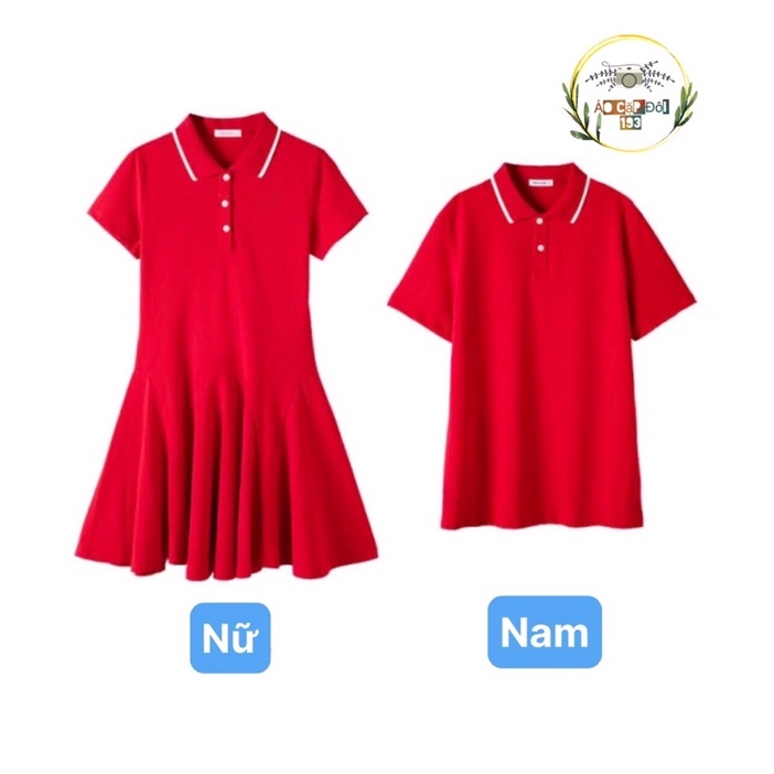 [Có sẵn] đầm thun đôi nam nữ đỏ tươi sáng đi chơi, chụp ảnh đẹp