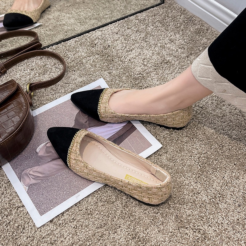 Giày Búp Bê Đế Bằng Mũi Nhọn Màu Đen Thời Trang Cho Nữ