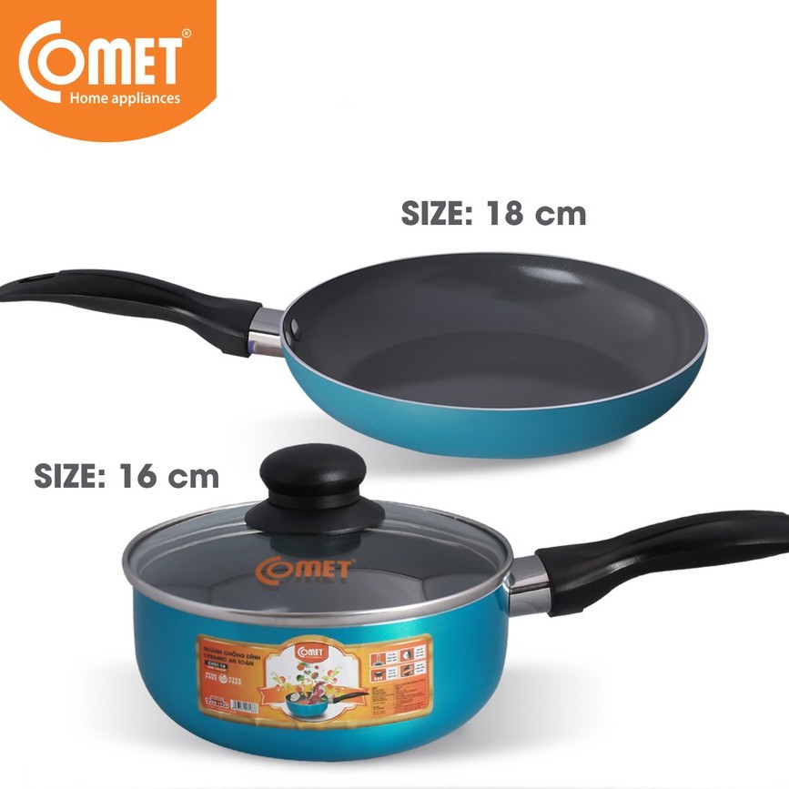 Combo chảo và quánh chống dính Ceramic an toàn Comet CH10-18 &amp; CH31-16