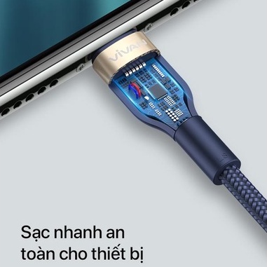 Cáp sạc nhanh Vivan VXL100 Xanh Dương - Chuẩn USB A, Đầu ra tối đa 2.4A, Chiều dài 1 mét, Bảo hành 12 Tháng