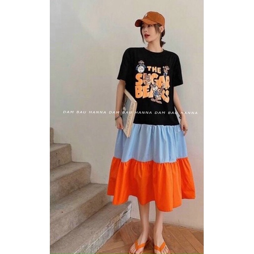 Đầm bầu thun mặc ở nhà cho mẹ bầu trẻ dáng suông dài co dãn tốt có dáng dài giá rẻ tại hcm, Vải thun