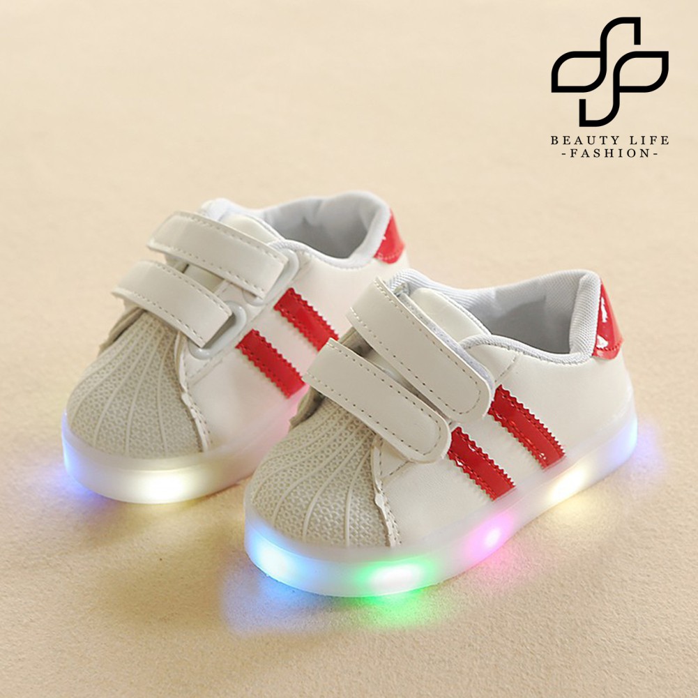 [Shoes] Kids Girls Stripe LED Faux Leather Sport Running Sneaker