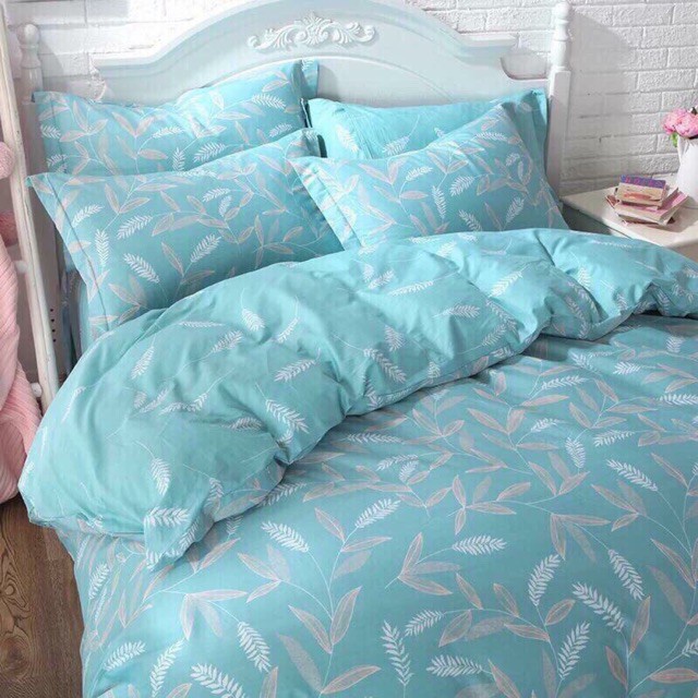 Bộ chăn ga gối Cotton Poly Mẫu Lá Tre M2 M4 M6 M8 2M2 drap giường Hàn Quốc miễn phí bo chun ga giường