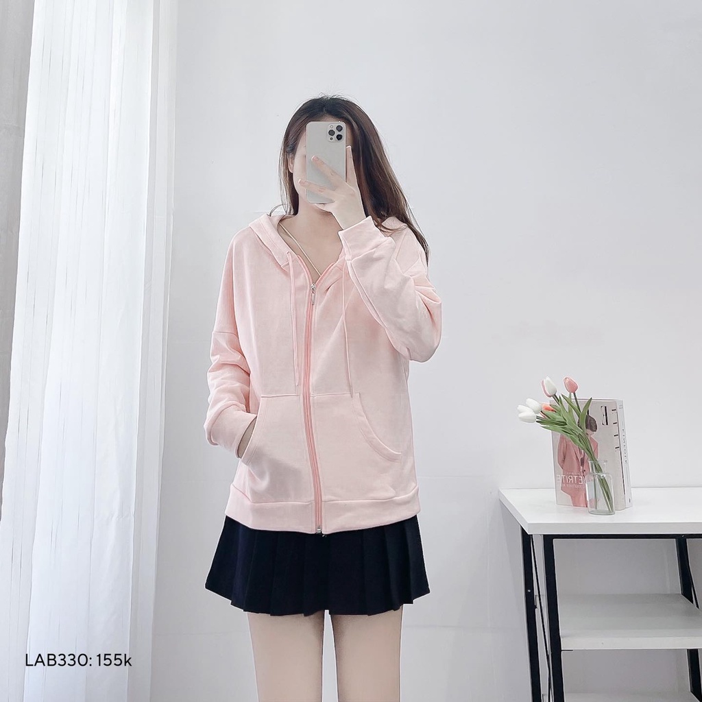 Áo khoác hoodie nỉ form rộng cho nữ áo hoodie zip trơn 5M CHIBEST LAB330