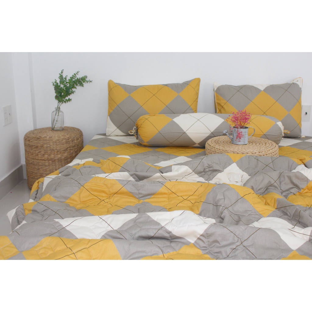 Bộ drap gối THẮNG LỢI- TAM GIÁC VÀNG - chất vải COTTON loại 1 dầy dặn, mềm mại, mát mẻ
