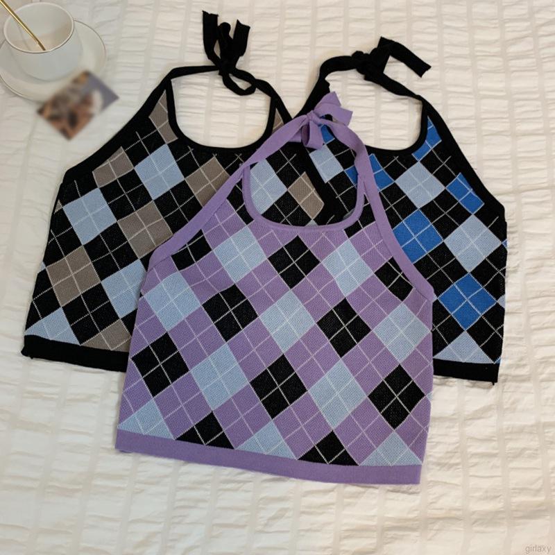 Áo Lửng Hai Dây Họa Tiết Ca Rô Phong Cách Hàn Quốc Dành Cho Nữ