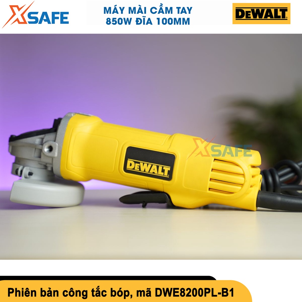 Máy mài góc cầm tay DEWALT 850W, đường kính đĩa 100mm, trục M10, cắt sắt cầm tay có nút khoá trục, tốc độ 12000v/p