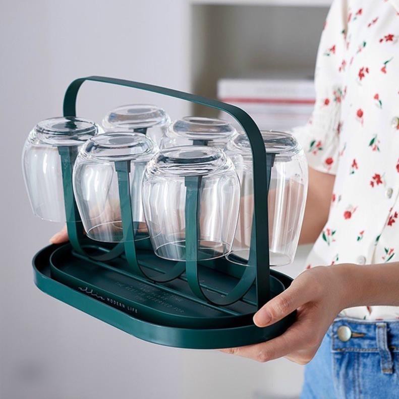 giá úp cốc,khay cắm cốc sơn tĩnh điện màu xanh cổ vịt có khay hấng nước GDTH