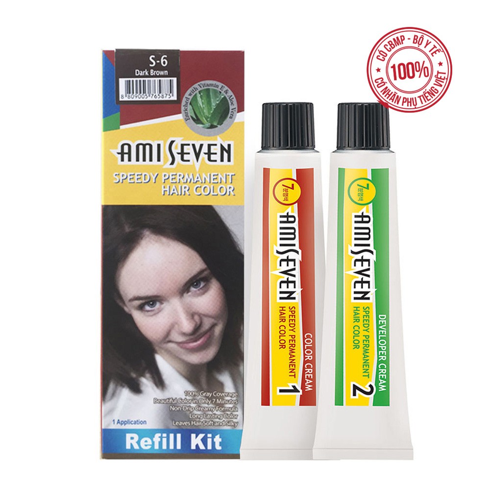 Nhuộm phủ bạc dược thảo Nhanh 7 Phút AMI SEVEN REFILL (Loại tiết kiệm) S6 Nâu đậm (60g+60g) Hàn Quốc | BigBuy360 - bigbuy360.vn