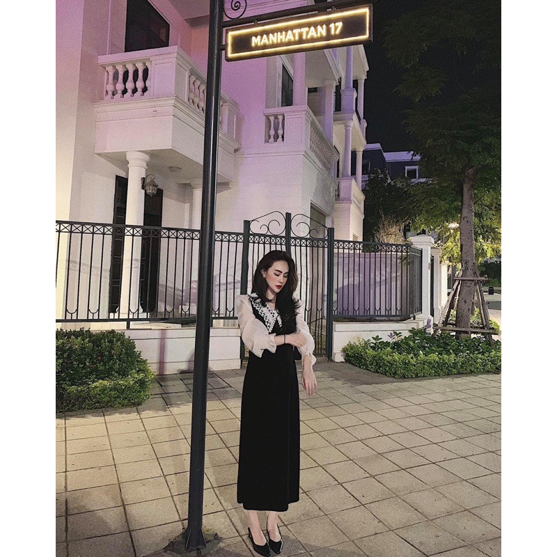 Váy Nhung phối Cổ Ren