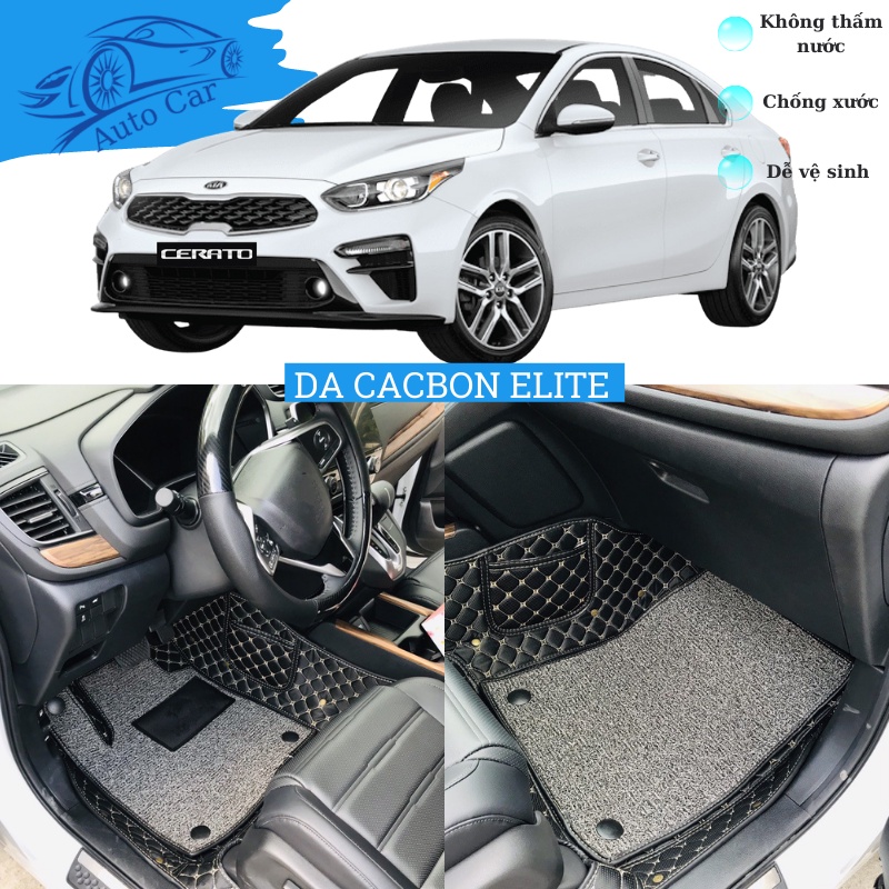Thảm trải sàn ô tô - Thảm lót sàn ô tô 5D 6D da Cacbon Elite cao cấp Kia Cerato chống nước, không mùi