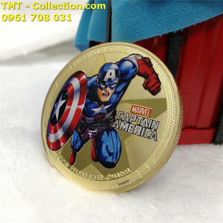 Xu Avengers Marvel Siêu Anh Hùng Captain America Vàng; Màu: vàng; đường kính của xu là 4cm-TMT Collection-SP002461