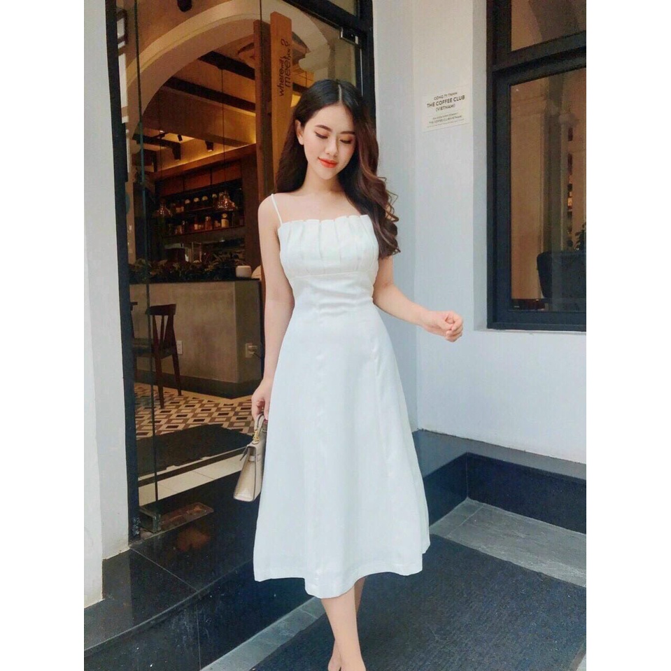 Đầm Váy Thời Trang Nữ 2 Dây Xếp Ly Phía Trên Thiết Kế Đơn Giản Dễ Mặc