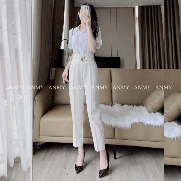 Quần tây nữ lưng cao AMY dáng baggy cạp cao siêu tôn dáng ống đứng chuẩn đẹp khóa trước đen trắng nâu Q579