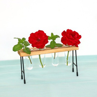 Đồ trang trí cắm hoa, trồng cây thủy sinh có khung gỗ để trang trí bàn làm việc, kiểu dáng độc đáo, độ bền cao