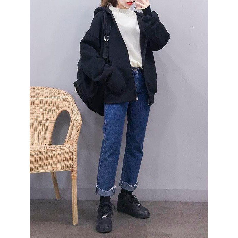 SALE 50% Áo hoodie khóa zip unisex black - hoodie dây kéo form RỘNG