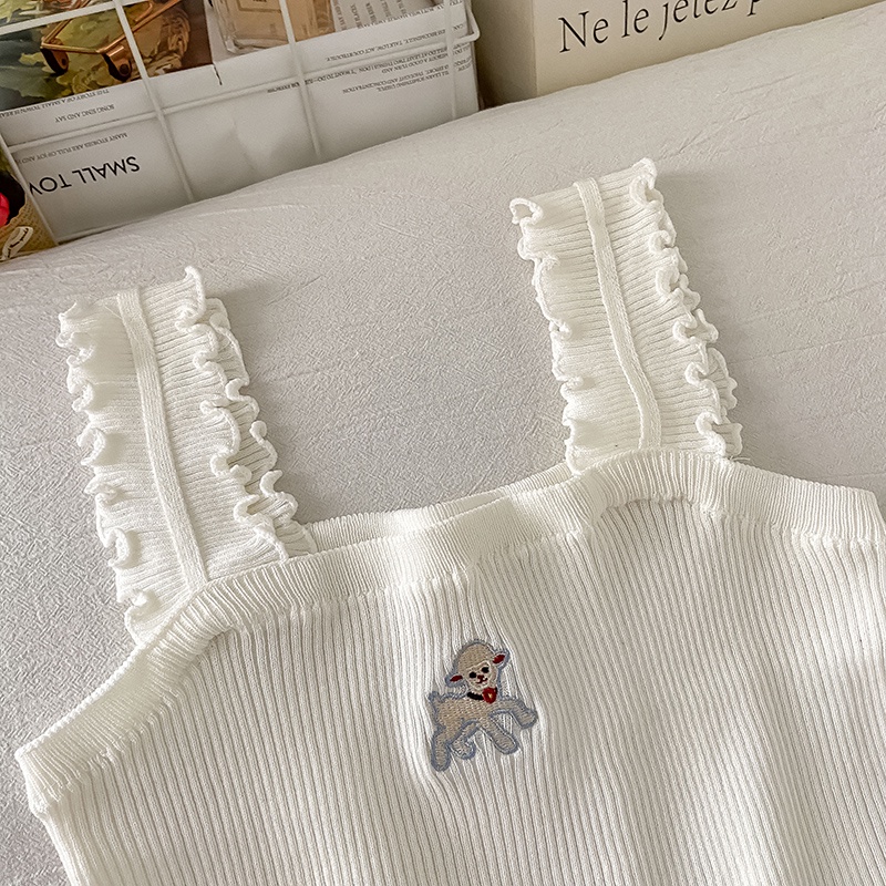 Áo Tank Top Dệt Kim Hoạ Tiết Thêu Thiết Kế Ngọt Ngào