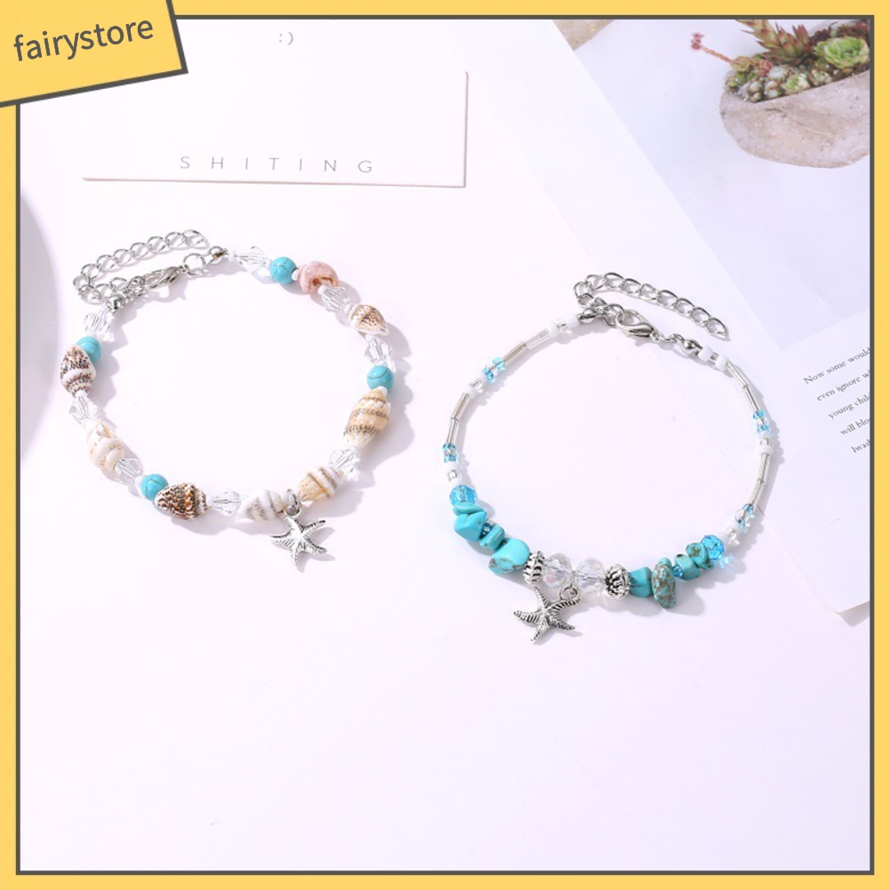 Lắc chân đính vỏ sò và sao biển phong cách Bohemian thời trang xinh xắn
