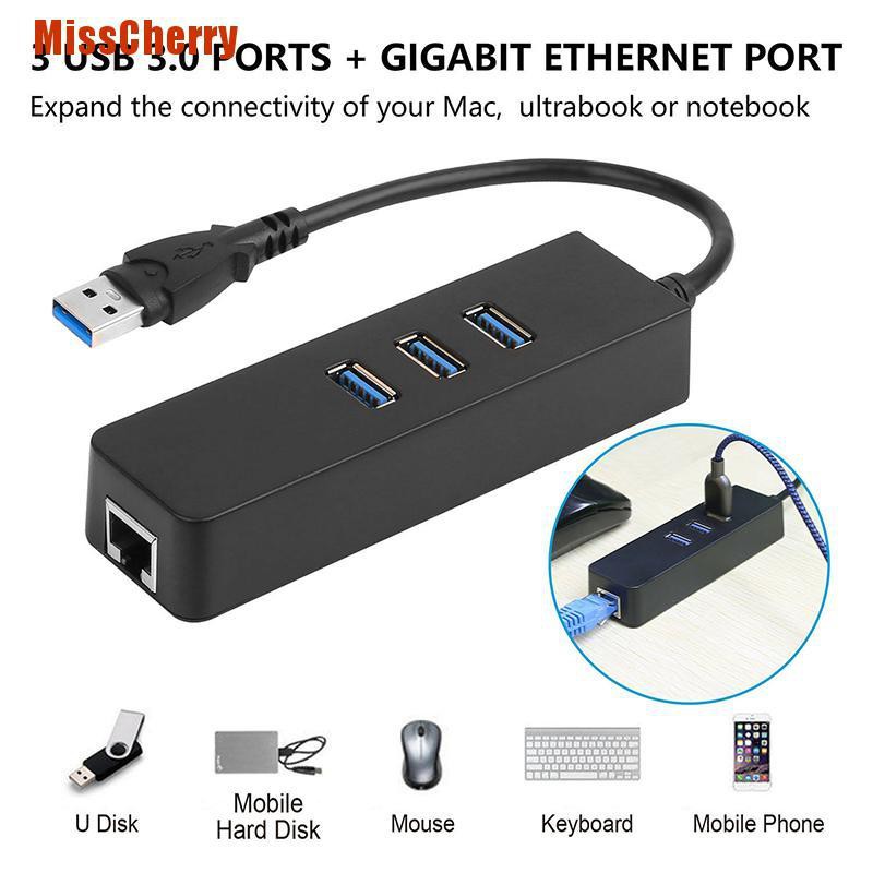 Bộ Chuyển Đổi 3 Cổng Usb 3.0 Gigabit Ethernet Lan Rj45 Hub Sang 1000mbps