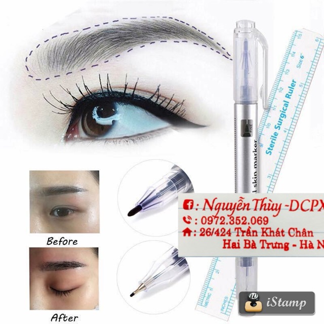 Combo kem tém + chổi + nilong ủ tê+ bút định mày và xoá + cung đo + thước điện từ