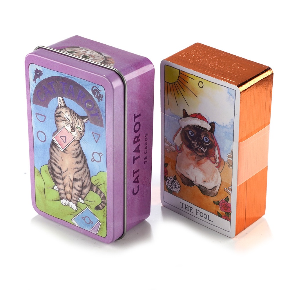 [Mạ Cạnh] Bộ Bài Cat Tarot Hộp Thiếc Mạ Cạnh 78 Lá Tặng Đá Thanh Tẩy TH33