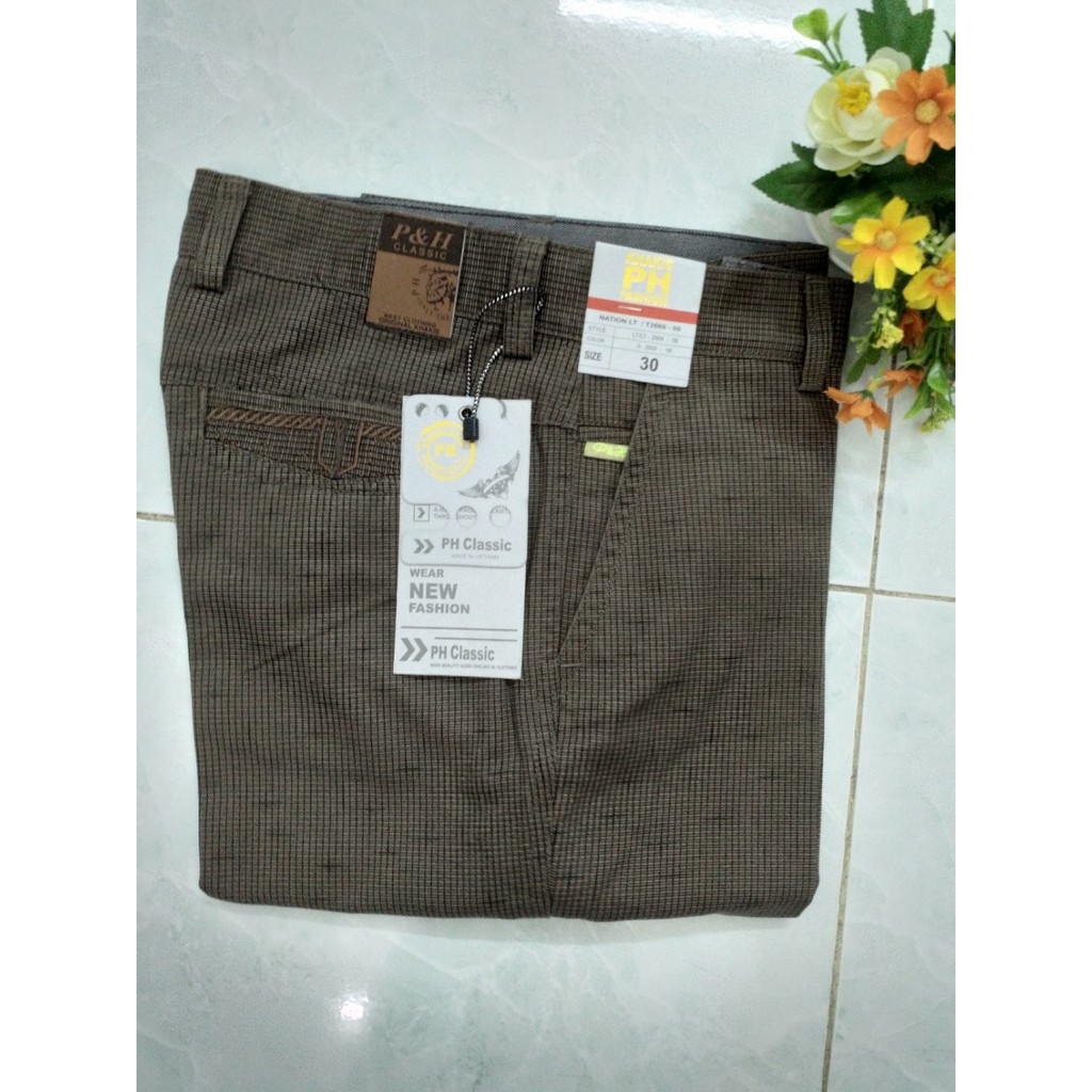 Quần kaki trung niên vải in dấu cộng