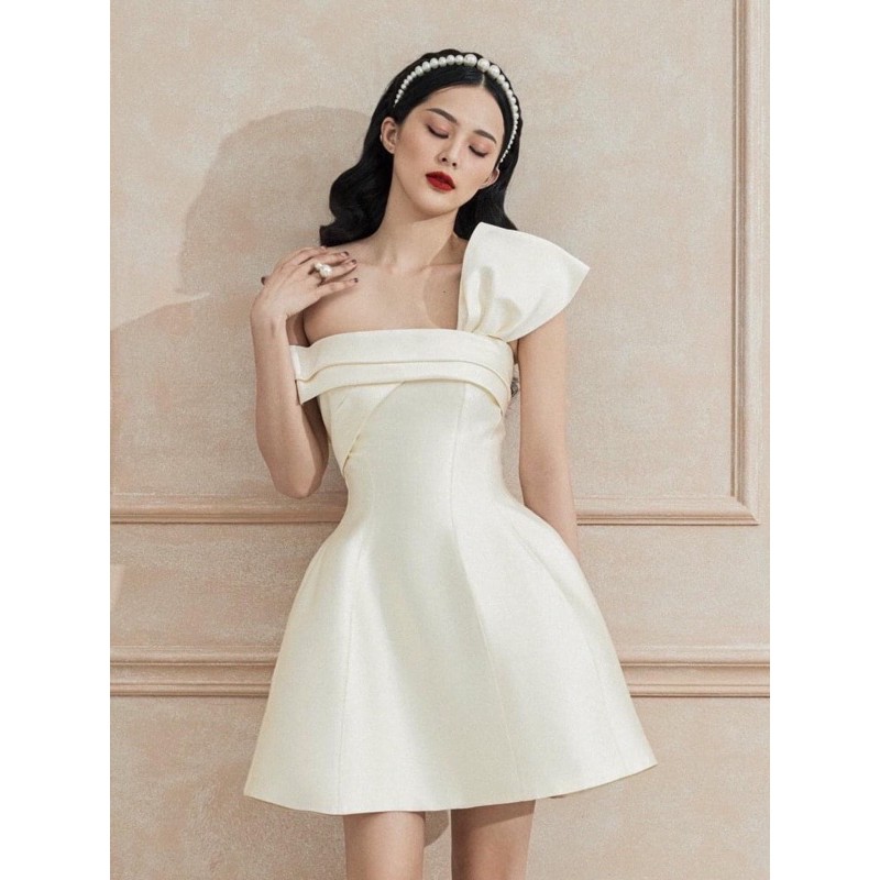Đầm dự tiệc đầm sang trọng đầm dáng xoè Taffta nơ ngực chéo vai đi chơi dạo phố công sở - MN95 - Đầm Váy Mina | BigBuy360 - bigbuy360.vn