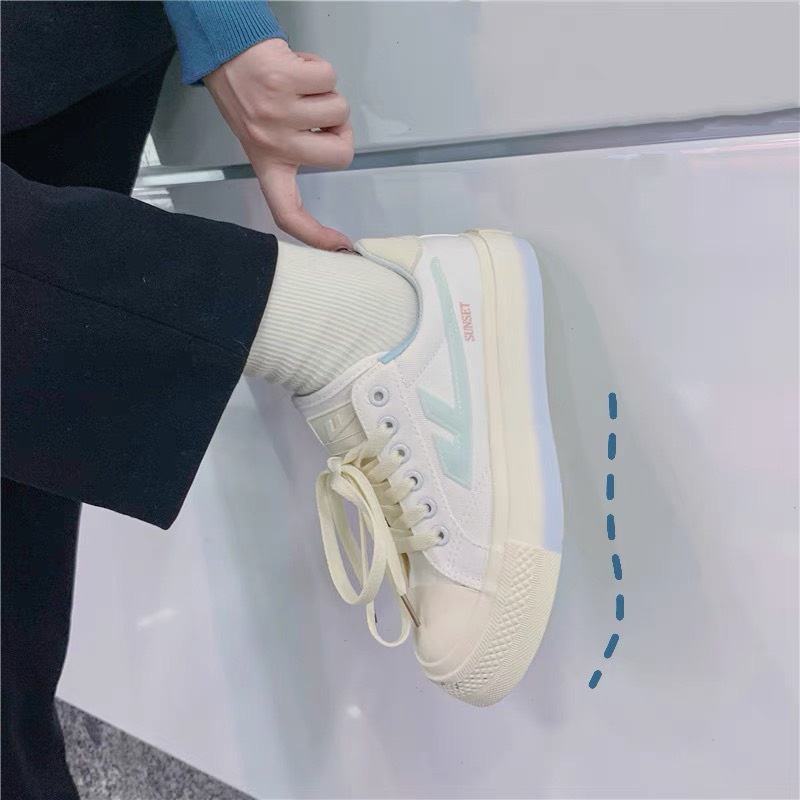 Giày thể thao nữ SST màu trắng chất liệu vải canvas kiểu dáng sneaker basic độn đế 5cm phong cách ulzzang hàn quốc 2021