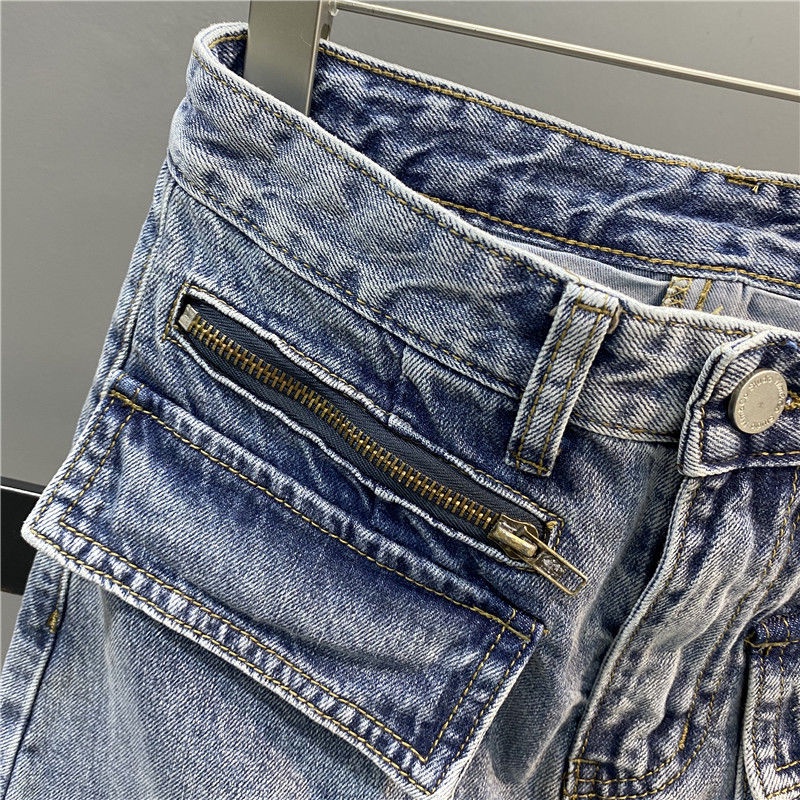 European tooling pocket denim skirt women's 2022 summer new skinny a-bag hip half skirt
