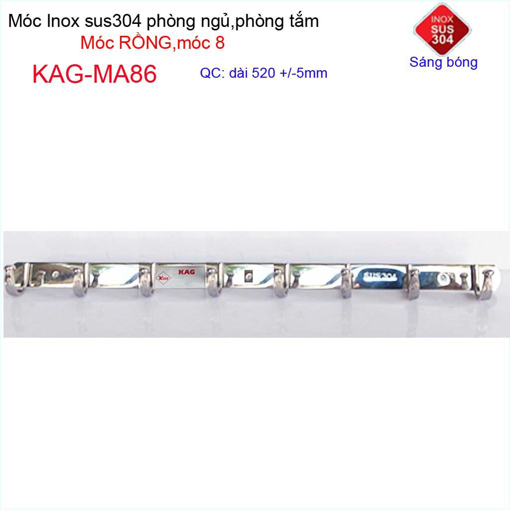 Móc rồng treo quần áo inox 304 cao cấp dày, móc Kace 8 móc treo đồ nhà tắm KAG-MA86