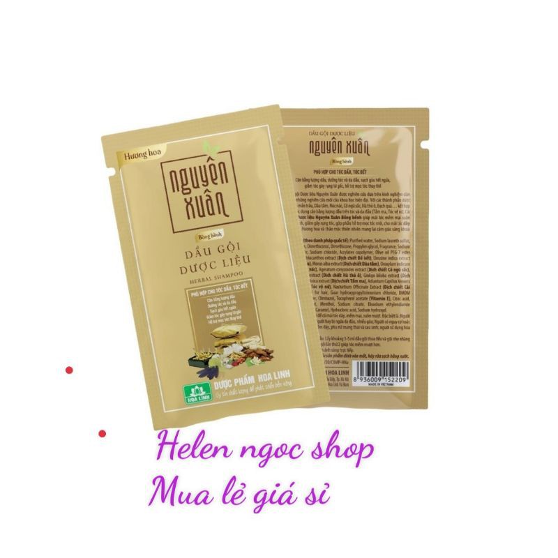 Dầu gội Dược liệu Nguyên Xuân Bồng bềnh Hương hoa. Phù hợp cho tóc dầu, tóc bết gói lẻ.