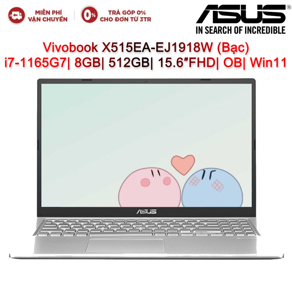 Laptop ASUS Vivobook X515EA-EJ1918W i7-1165G7| 8GB| 512GB| 15.6″FHD| VGA OB| Win11 (Bạc)