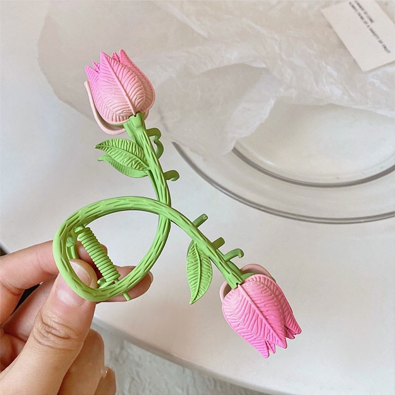 Kẹp Tóc Kim Loại Hình Hoa Tulip Cỡ Lớn Phong Cách Hàn Quốc Thời Trang Cho Nữ