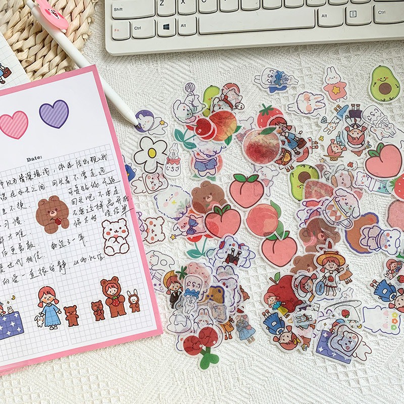 Set 35 nhãn dán Sticker hình gấu dễ thương dùng để trang trí sổ tay ND29