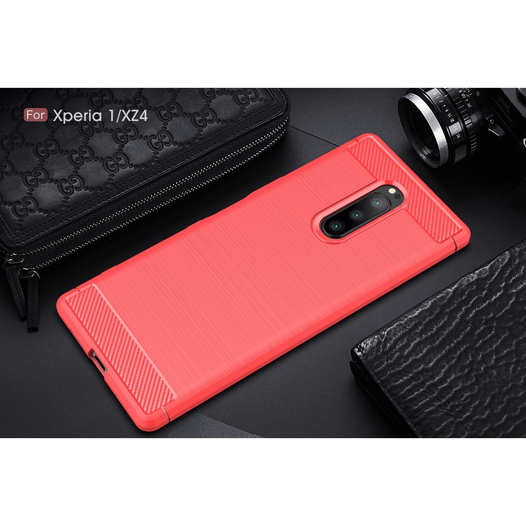 Ốp điện thoại TPU silicon mềm họa tiết sợi carbon cho Sony Xperia 1 Xperia 1 XZ4