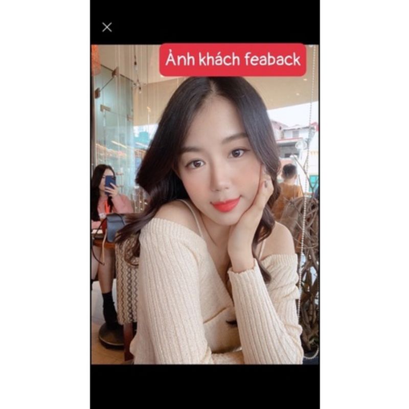 Áo Len nữ dài tay trễ vai mix 2 dây sexy