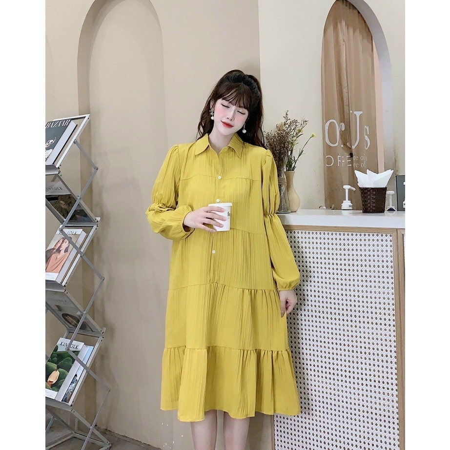 Váy Bầu Đầm Bầu Thu Đông Thiết Kế Kẻ Dài Tay, Cổ Sơ Mi, Dáng Suông Xòe Đuôi Xếp Li Dễ Thương A117 Lin Store66