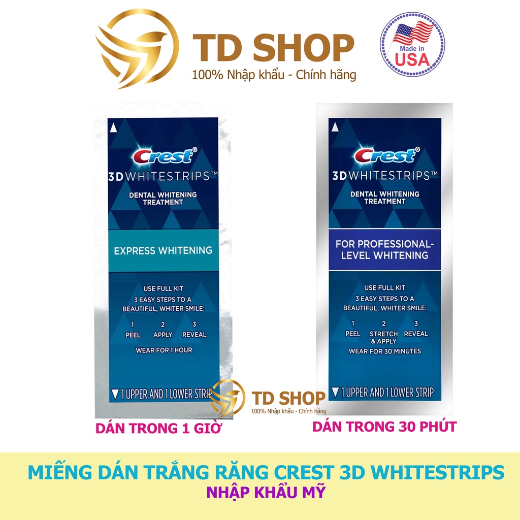 Miếng Dán Trắng Răng CREST Professional Effects/1Hour Express tách lẻ - TD Shop